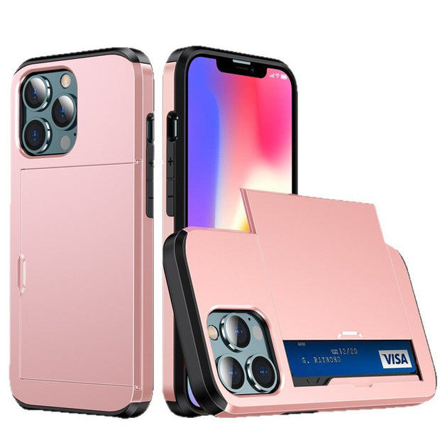 Adatto per iPhone 17 ProMax, custodia per telefono Apple 16, inserto per carte scorrevole e push, custodia protettiva anti-caduta 14/15.