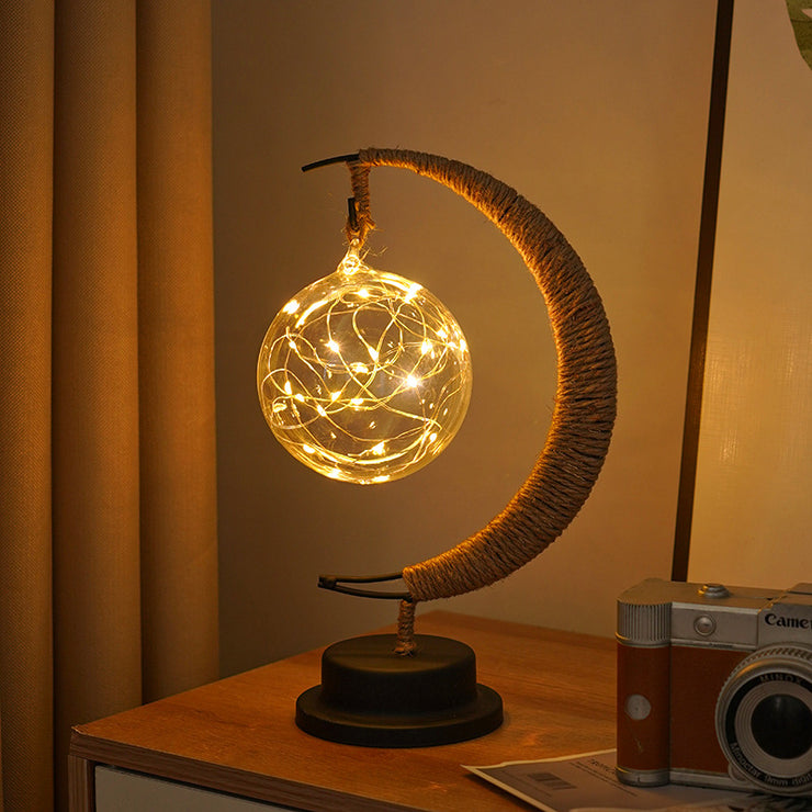 LED Star Moon Light Apple Vine Ball Creative Table Lamp Hemp Rope Iron Art USB Decorative Night Light
