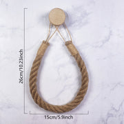 Wooden Hook Seamless Adhesive No Drilling Handmade Woven Hemp Rope Towel Rack Tissue Holder Bathroom Toilet