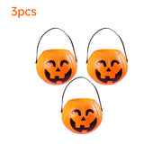 3-Pack 7-Inch Plastic Halloween Pumpkin Buckets - Kids' Trick-or-Treat Candy Holders & Home Decor