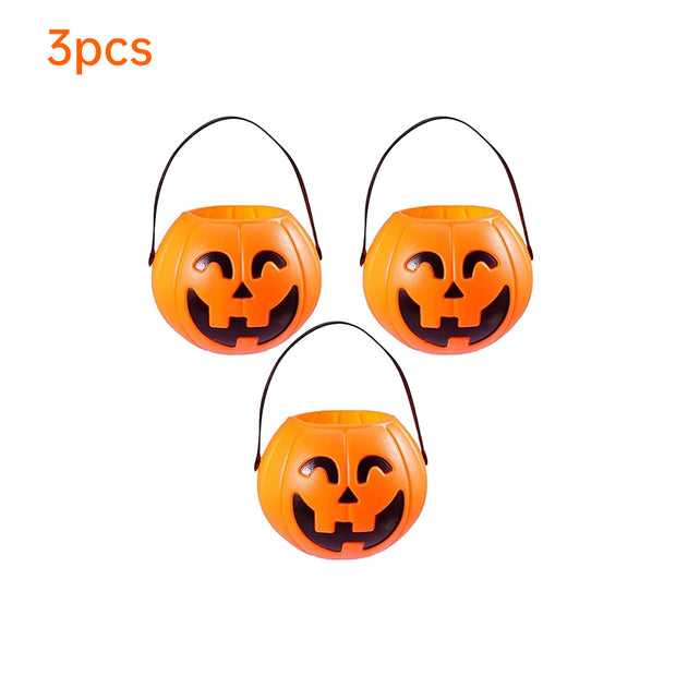 3-Pack 7-Inch Plastic Halloween Pumpkin Buckets - Kids' Trick-or-Treat Candy Holders & Home Decor