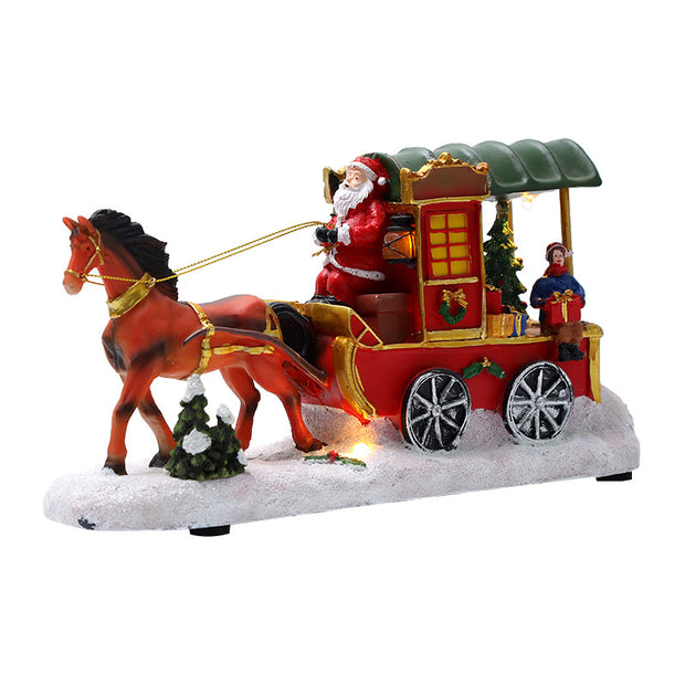 Christmas Decoration Resin Craft House with Light and Music, Reindeer Sleigh Ornament, Christmas Gift