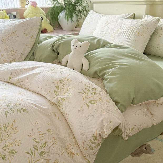 Double Gauze Four-Piece Set Jacquard Small Bamboo Cotton Three-Piece Set Student Dormitory INS Fresh Floral Bedding