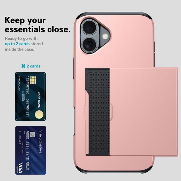 Adatto per iPhone 17 ProMax, custodia per telefono Apple 16, inserto per carte scorrevole e push, custodia protettiva anti-caduta 14/15.