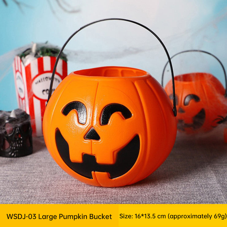3-Pack 7-Inch Plastic Halloween Pumpkin Buckets - Kids' Trick-or-Treat Candy Holders & Home Decor