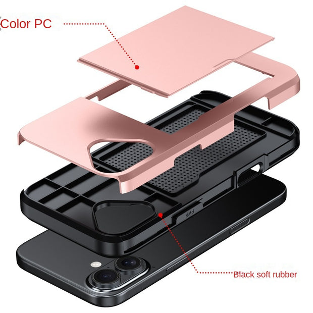Adatto per iPhone 17 ProMax, custodia per telefono Apple 16, inserto per carte scorrevole e push, custodia protettiva anti-caduta 14/15.