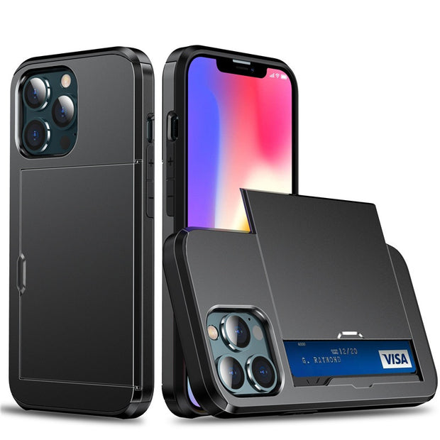 Adatto per iPhone 17 ProMax, custodia per telefono Apple 16, inserto per carte scorrevole e push, custodia protettiva anti-caduta 14/15.