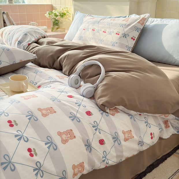 Double Gauze Four-Piece Set Jacquard Small Bamboo Cotton Three-Piece Set Student Dormitory INS Fresh Floral Bedding