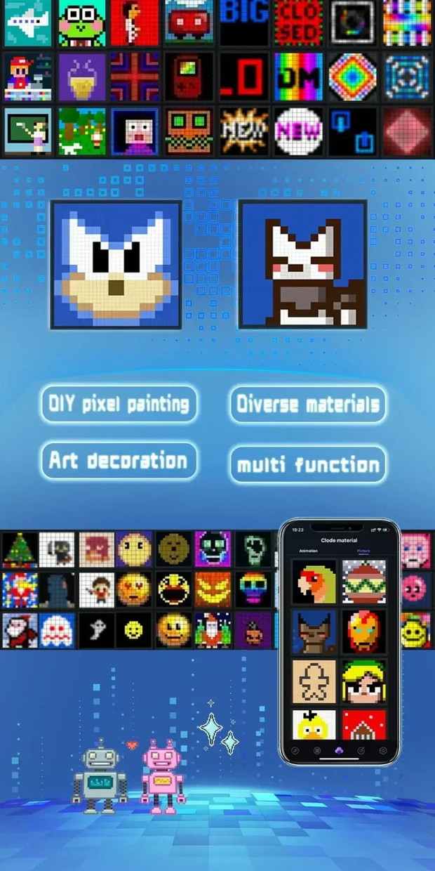 Pixel screen Bluetooth DIY point control screen alarm clock time screen wall-mounted LED pixel light full color dynamic smart DIy