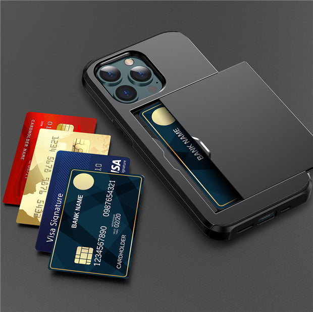 Adatto per iPhone 17 ProMax, custodia per telefono Apple 16, inserto per carte scorrevole e push, custodia protettiva anti-caduta 14/15.